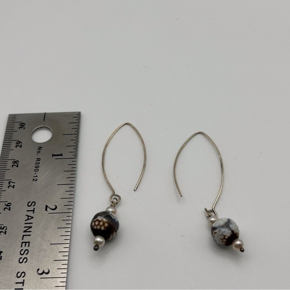 Sterling Silver 925 Dangle Earrings with Brown Wedding Cake Style Beads - Picture 9 of 10